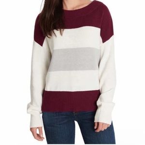 Lucky Brand Womens Rugby Striped Burgundy Pullover Crew neck Sweater Size XXL